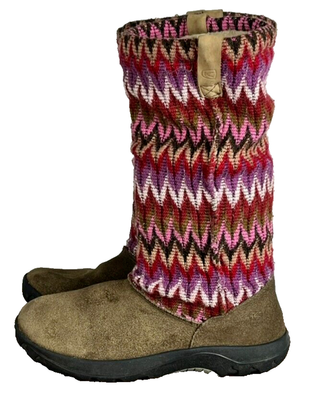 Keen Auburn Boots Shoes Kids Girl 4 Knit Navajo Suede Wool Pull On Tall Winter